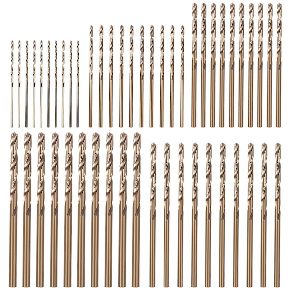 50 stk. Drillforce Tools M35 Cobalt Bor Sæt, HSS-CO Bor Sæt 1-3MM, til Boring i Hærdet Stål, Støbejern og Rustfrit Stål (guld)