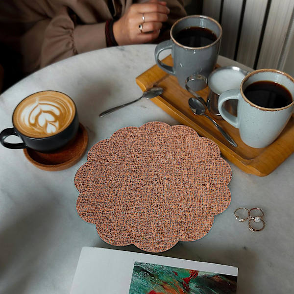 Spisebordsplassmatte Blomsterform Bordmatte Restaurant Hotel Plassmatte Koppmatte（38.00X38.00X0.30CM，Kaffe）