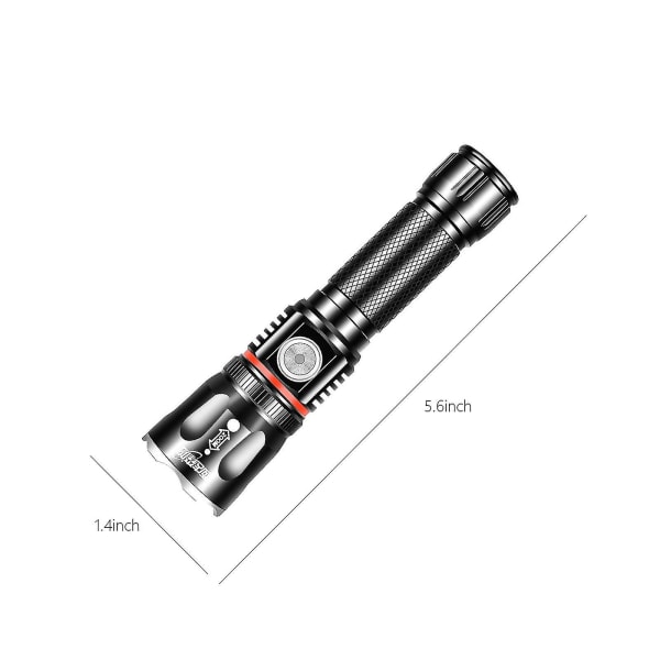 Multifunksjonell kraftig lommelykt med zoom, elektrisk display, magnet, superlys, oppladbar COB-reparasjon, arbeidslys (svart)