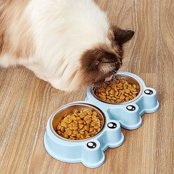 Frog Design Dubbel Hundskål Rostfritt Stål Hundvalp Vatten och Mat Skålar（blå）