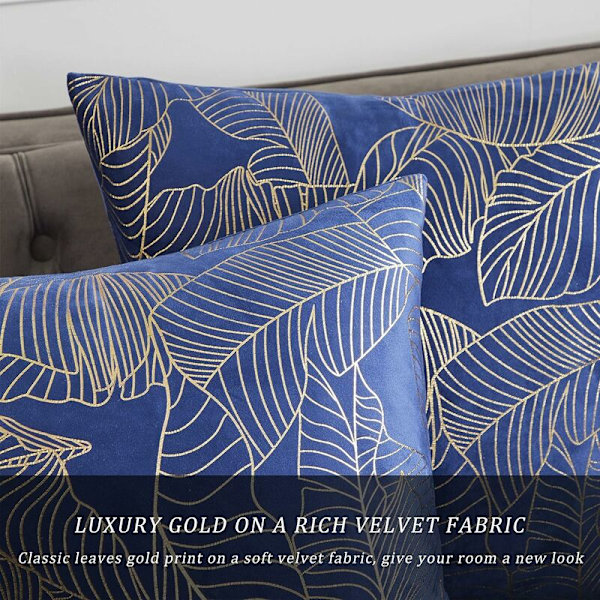 Kuddfodral 50 x 50 cm Sammet Guld Blad Kuddfodral Blå Dekorativ Kuddfodral Överkast Kudde för Soffa Sovrum Vardagsrum Set om 2