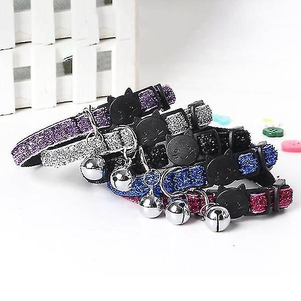 5-delt iøjnefaldende justerbar holdbar bling chic nylon kæledyr krave kat krave hund krave med klokker