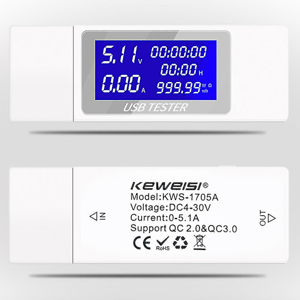 Usb-tester Digital Voltmeter Strøm Spænding Oplader Kapacitet Detektor Indikator