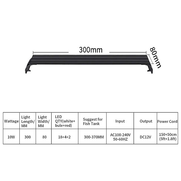 Led-lys Justerbar Lysstyrke, Tre Lysindstillinger, Med Akvarielys, Tidsindstillet Akvarielandskabslys Ac100240v（300mm-EU-stik）