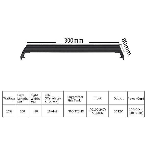 Led-valo säädettävällä kirkkaudella, kolme valaistustehostetta, akvaariovalolla, ajastettu akvaariomaisemavalo Ac100240v（300mm-EU-pistoke）