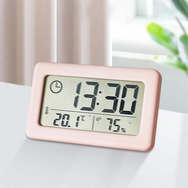 Digital väckarklocka termometer LED inomhus elektronisk fuktighetsövervakning klocka hem skrivbordsklocka (Färg: Rosa, Storlek: 9,6 * 5,8 * 1 cm)