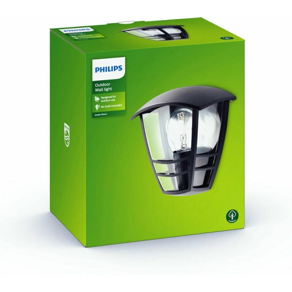 Philips CREEK utomhusvägglampa max. 1x60W E27 - 20x18x13 cm - IP44 - Svart