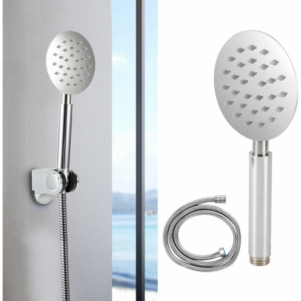 G1/2" gängad handhållen dusch rund högtryck duschmunstycke hem badrum duschmunstycke (duschmunstycke + slang)