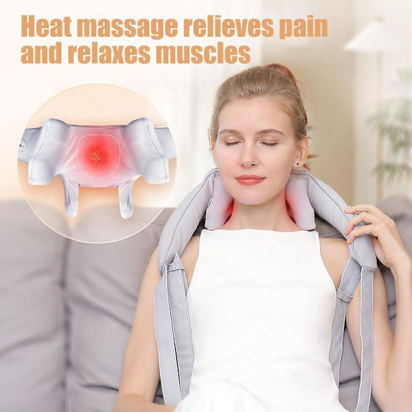 Nackmassage för smärtlindring djupvävnad, massageapparat för nack- och axelsmärta, sladdlös nackmassage med värme, shiatsu rygg axel och nackmassage
