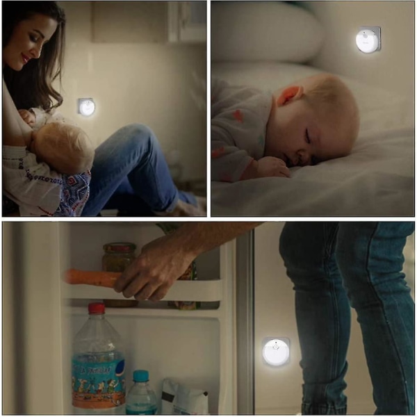 Ny LED-nattlys 3-pak Plug-and-play Automatiske vegglys med 3 lysmoduser. LED-nattgave