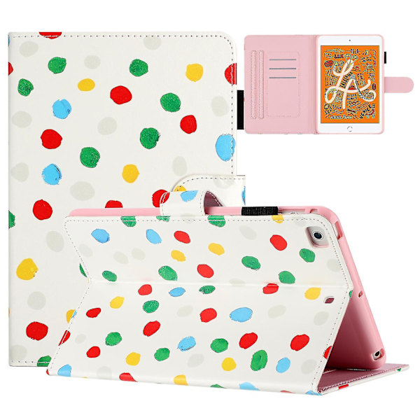 För iPad Air (2013)/Air 2/iPad Pro 9,7 tum (2016)/iPad (2017)/(2018) Punkttryckt skyddande surfplattafodral PU-läder Flip Cover（Vit färgglad prick）