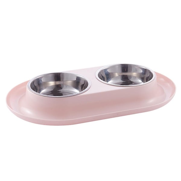 Pet feeder stainless steel bowl pet food bowl double basin feeding bowl（pink）