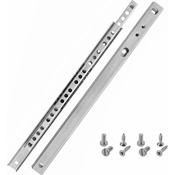 Set med 2 spårade lådskenor 17 mm längd 246 mm 1 par 2 lådskenor silverförzinkat stållådskenesystem med fästen