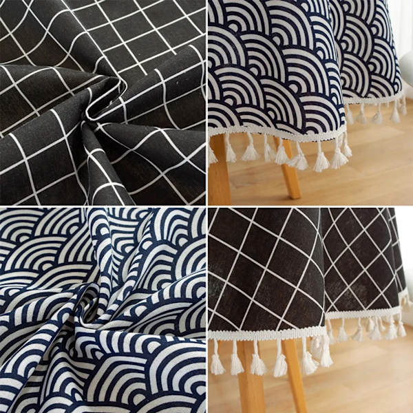 120 cm tofsad duk, rund duk gjord av polyester bomull, för matbord, soffbord, trädgårdsbord (blått vågmönster)