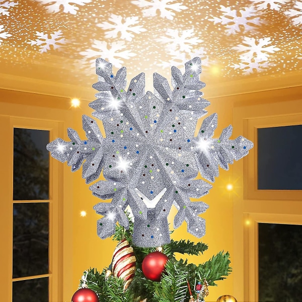 Christmas Tree Topper Med Star Snowflake Projector 3d Led Christmas Tree Magic Rotate Christmas Tree Topper Christmas Tree Topper Silver