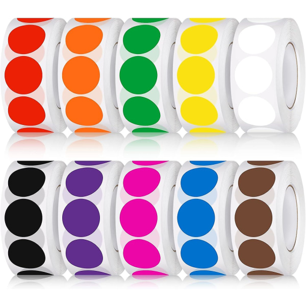 10000 st 3/4 tum runda färgkodade etiketter Rullklistermärke Enfärgade prickade klistermärken för lagerorganisation, filsortering
