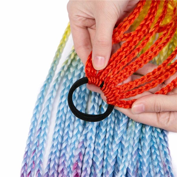 60CM Färgglad Hästsvansförlängning Syntetiskt Gummiband, Twist Fläta Hårtillbehör (Svart + Gul Grön)