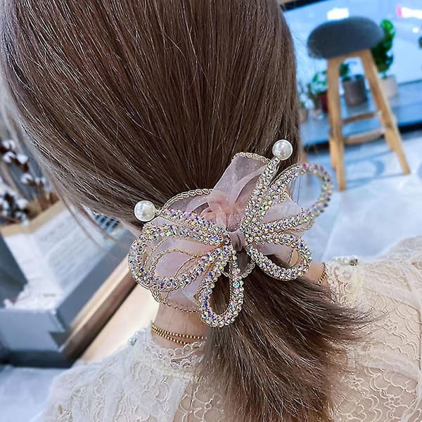 Elastiske tyllhårstrikk for Rhinestone Bow Ponytail Holders for jenter Hår Suppl
