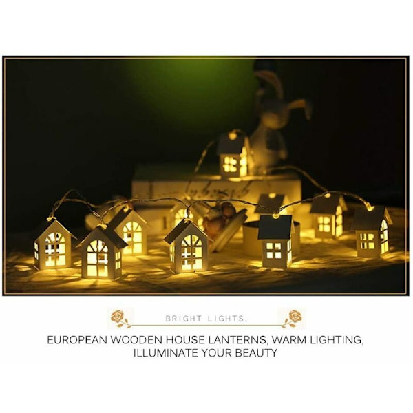Julbelysning 2M 10 LED Trä Hus Ljusslinga Rum Dekoration Varm Vit Batteri Ljus (Ej Inkluderat)