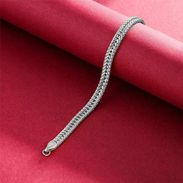 Sølvfarvet rustfrit stål Curb Cuban Link kædearmbånd unisex til kvinder og mænd（Som vist）