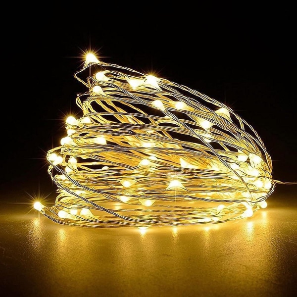 50 Led-akkukäyttöistä valonauhaa kuparilankavalo hääsisustukseen, juhliin, jouluun, puun koristeluun (5 m / lämmin valkoinen)