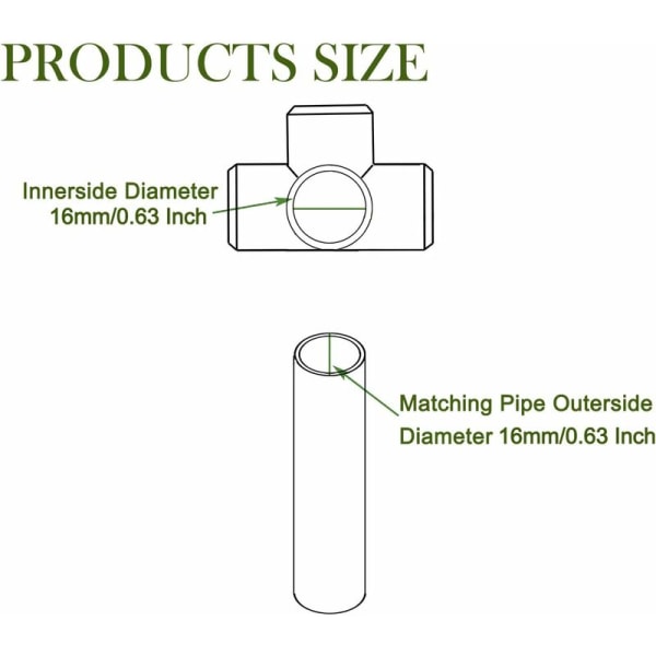 10-pack med 16 mm 4-vägs PVC-kopplingar med tvärhuvud för kraftig växthuskonstruktion