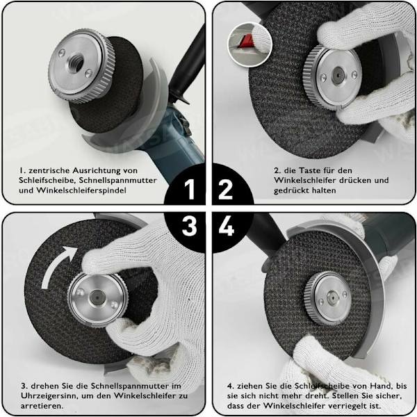 SDS snabbkopplingmutter för alla vinkelslipar med M14-gänga från AEG, Black & Decker, Dewalt, Flex, Hitachi, Metabo, Makita