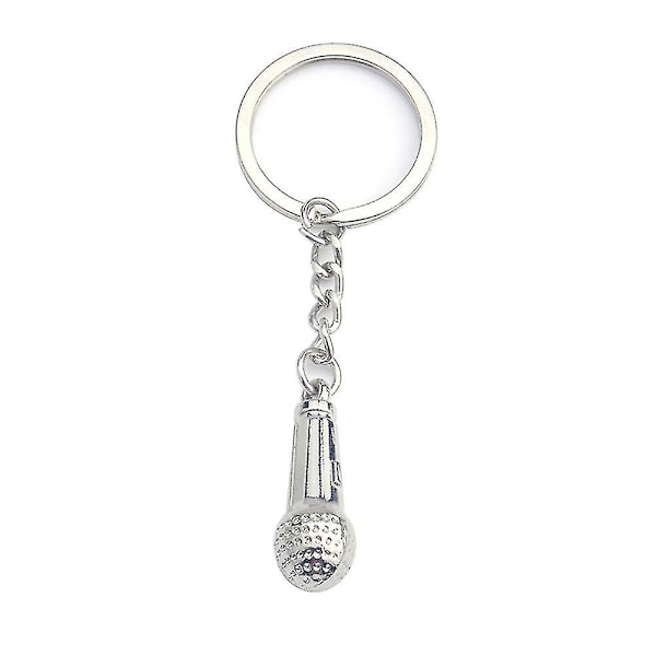 Microphone Pendant Keyring Creative Metal Keychain Cool Car Keyring Handbag Phone Pendant Creative Gift (silver)