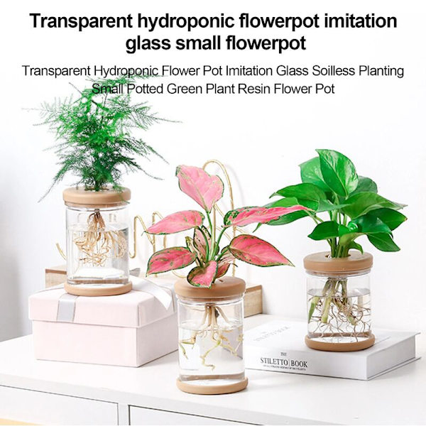 Mini Hydroponisk Blomkruka Hushållsvas Dekoration Transparent Imitation Glas Botten Blomkruka Grön Blomkruka Heminredning 1 st (Liten Storlek)
