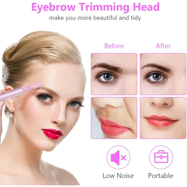 Kvinnor Män Ögonbrynsepilator, smärtfri rakhyvel för ansiktshår (rosa) Rosa