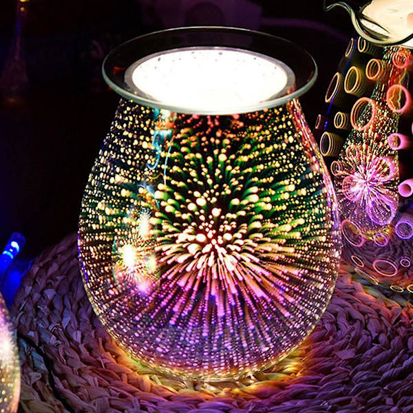 3D glas fyrverkeri ljus vax smältande aromdiffusor nattlampa