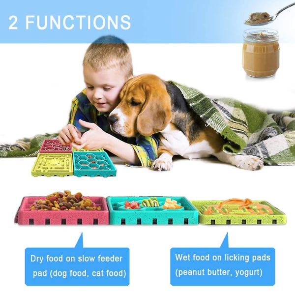 Set med matskålar för hundar, 2 st hundar långsam matare och 2 st slickmatta combo med sugkopp hundskål intressant interaktiv långsam matare hundskål