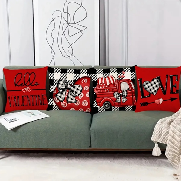 Set med 4 örngott, linne örngott, bil örngott, kuddfodral, örngott för soffa sovrum, 45 x 45 cm