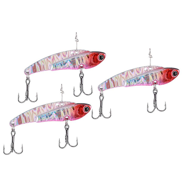 3PCS Metallkonstgjord Lockbete Alla Simlager Sjunkande Vibrationshårt Bete Fiskeutrustning Röd Huvud Silverkropp