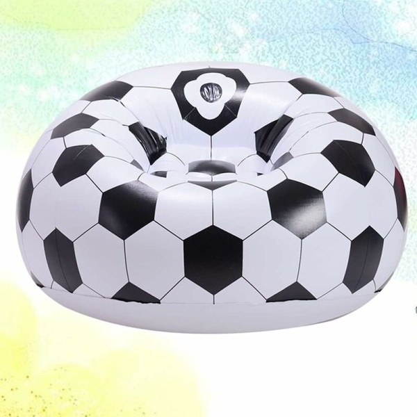 Uppblåsbar soffa uppblåsbar flockad lat soffa bönpåse fotbollsdesign uppblåsbar stol fotboll luftblåsare strandstol utomhus inomhus