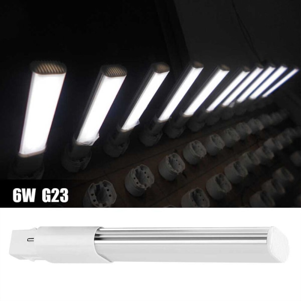 6W 2-stift LED kompakt lampa, horisontellt installationsrör, glödlampa, belysningsstomme, G23, kall vit
