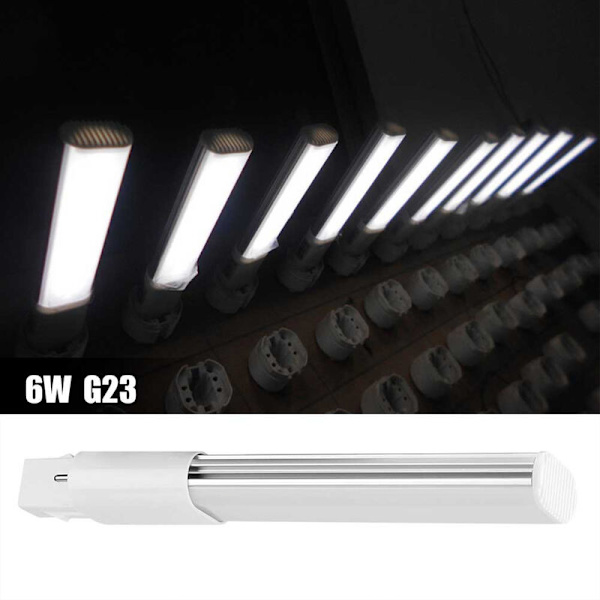 6W 2-stifts LED-kompaktlampa, horisontellt installationsrör, glödlampa, belysningskropp, G23, kallvitt