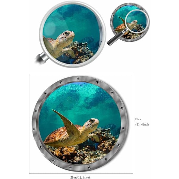 Väggdekal 3D Väggdekal Fönster Delfiner Sköldpaddor Undervattensvärld Delfiner Marina Vardagsrum Sovrum Barnrum Dekoration (Sköldpaddor)