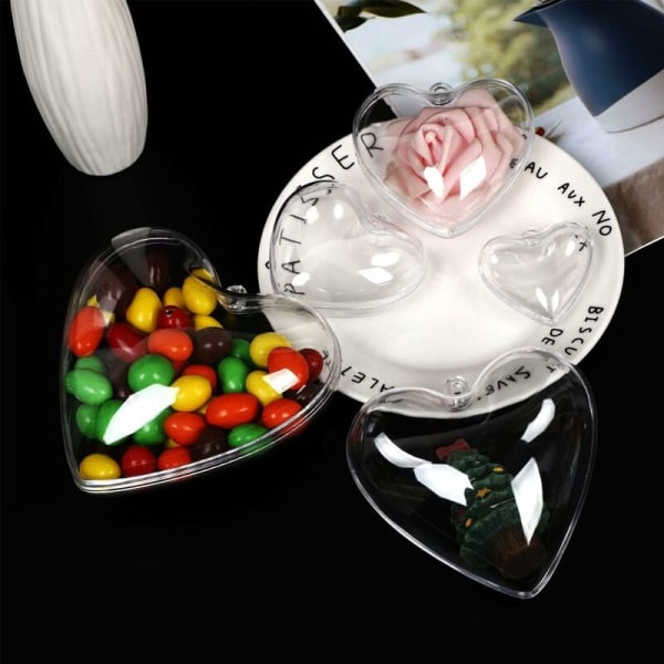 20-pack transparenta hjärtformade ornamentbollar Alla hjärtans dag Påfyllningsbara plast Alla hjärtans dag Dekorationer Kulor (6,5 cm)
