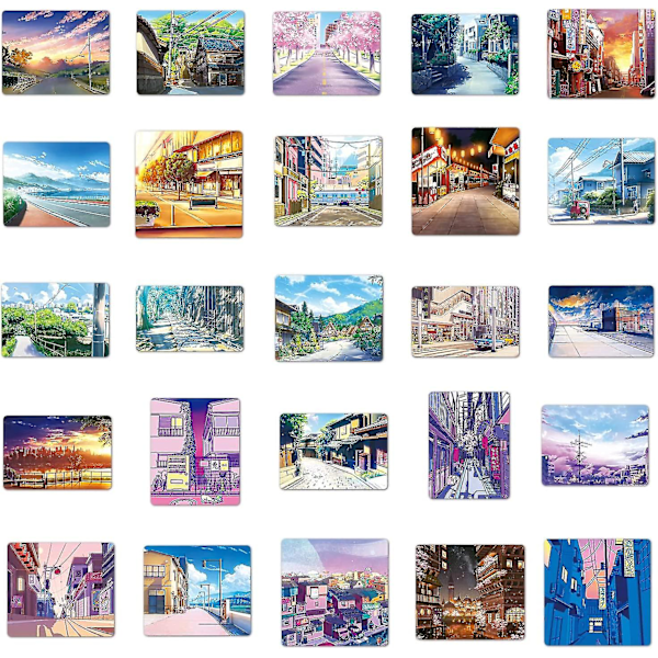 50 stk. Anime Street Scenery Sticker Vinyl Vandtæt Æstetisk Sticker Til Bærbar Scrapbooking Vandflaske Skateboard Bagage Biler Guitar, Japanes