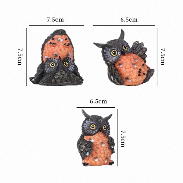 3 stk. uglefigurer håndværk havedekorationer til dam bondegård baghave（multi，sort orange）
