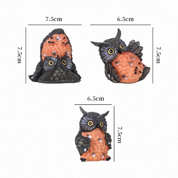 3 stk. uglefigurer håndverk hagedekorasjoner for dam gårdsplass hage (multi, svart oransje)