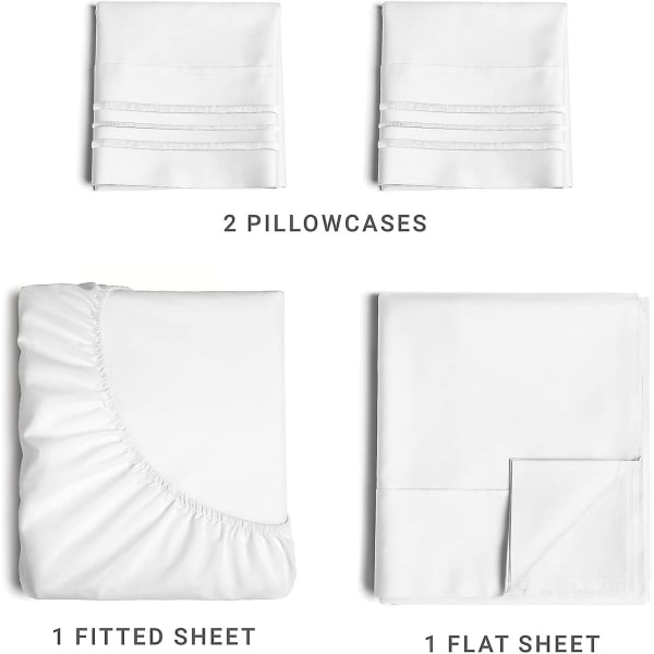 Queen size lakanset - Andningsbart & kylande - Hotell lyx sängkläder - Extra mjukt - Djupa fickor - Lätt att passa - 4-delat set - Rynkfri - Bekväm Whi