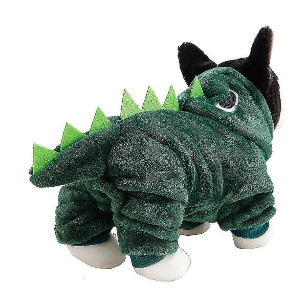 Vinterkläder för hundar med dinosaurietryck, huva, långärmad topp