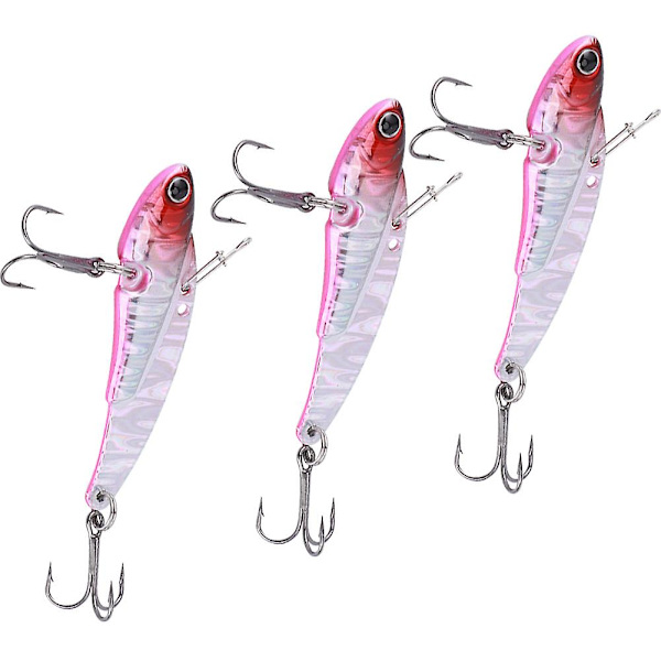 3PCS Metallkonstgjord Lockbete Alla Simlager Sjunkande Vibrationshårt Bete Fiskeutrustning Röd Huvud Silverkropp
