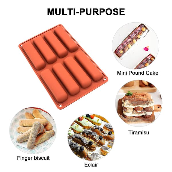 2 stk. chokoladebarforme, lange strimler forme, fingerkiks silikoneform, silikone éclairform, non stick silikone