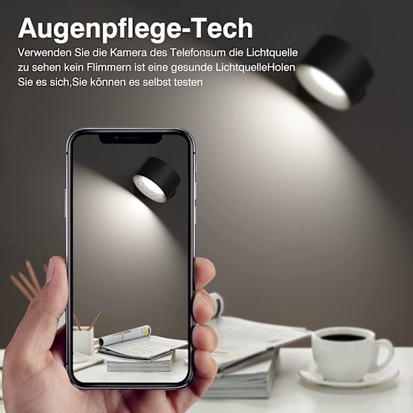 USB-laddningsbar dimbar ögonskyddslampa för sängläsning Svart