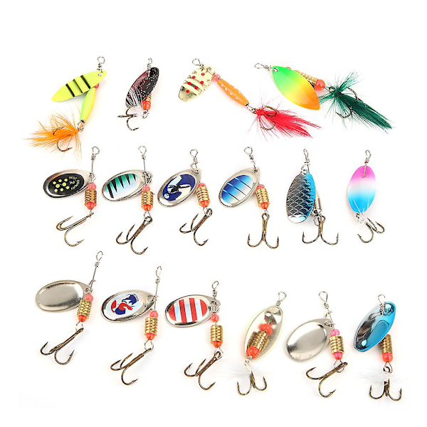 16pcs Sequins Fishing Lure Kit 3.5g-5.5g Artificial Bait with Treble Hook Fishing Accessory