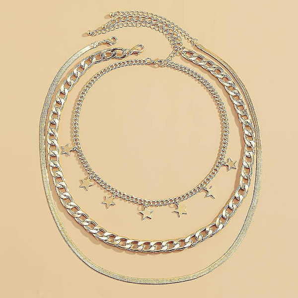 Punk flerskiktad halsband guld stjärna orm benkedja flerskiktad choker halsband flerskiktad gem halsband kedja smycken för kvinnor flickor