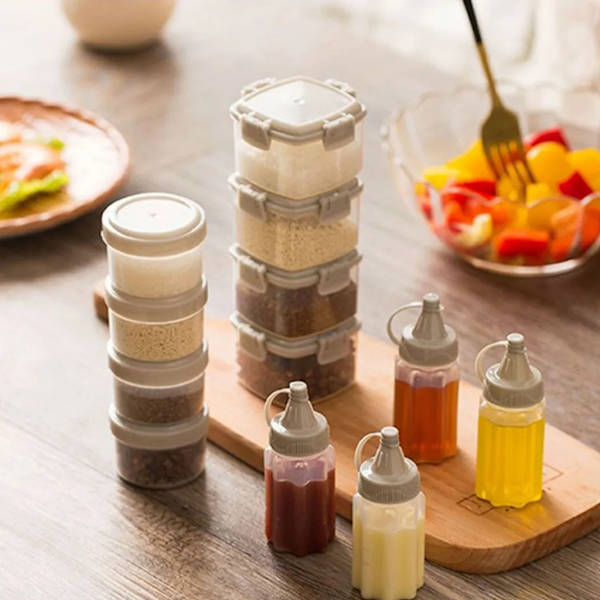 Mini Pressflaskor Set om 12, Pressflaska, Salladsdressingbehållare, Utomhus Picknick Grill Kryddflaskor, Kryddlåda, Grå
